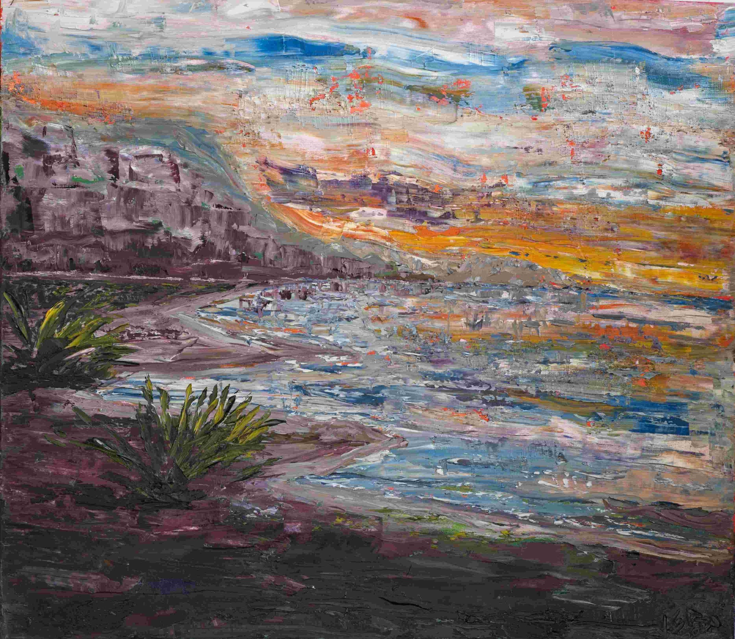 Mari Menuco Impressionist painting of coastal sunset